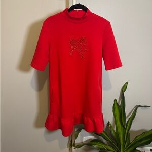 Emporio Armani Red Kids Sweatshirt Dress with Tiger Design